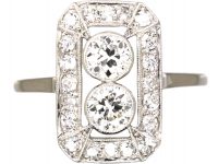Art Deco 18ct White Gold & Platinum Rectangular Ring set with Diamonds