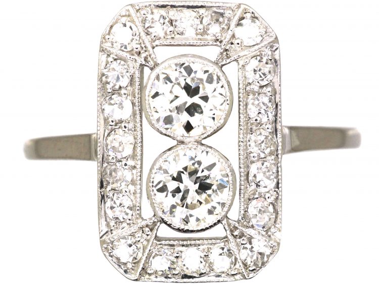 Art Deco 18ct White Gold & Platinum Rectangular Ring set with Diamonds