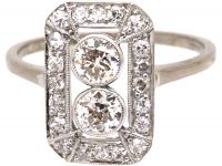 Art Deco 18ct White Gold & Platinum Rectangular Ring set with Diamonds