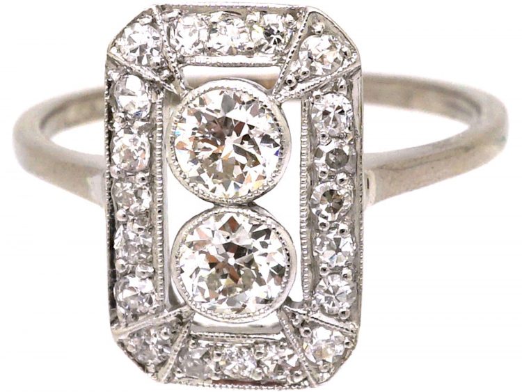 Art Deco 18ct White Gold & Platinum Rectangular Ring set with Diamonds