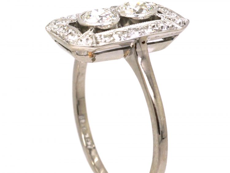 Art Deco 18ct White Gold & Platinum Rectangular Ring set with Diamonds