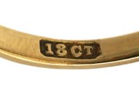 Edwardian 18ct Gold Carved Half Hoop Ring set with Two Pear Shaped Emeralds & Diamonds