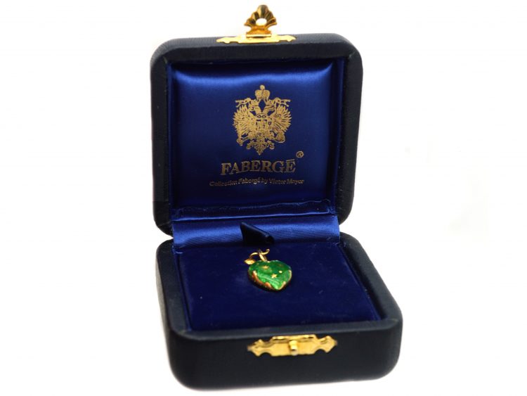 18ct Gold & Green Enamel Heart Shaped Pendant by Fabergé on an 18ct Gold Chain