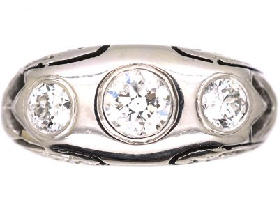 Art Deco 18ct White Gold, Three Stone Diamond Ring