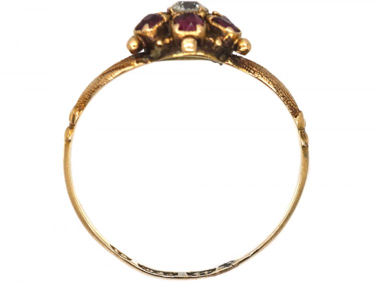 Early 19th Century 15ct Gold Fede Ring with Ruby & Diamond set Flower