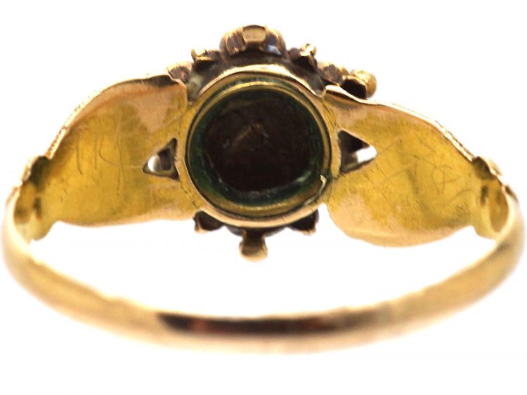 Early 19th Century 15ct Gold Fede Ring with Ruby & Diamond set Flower