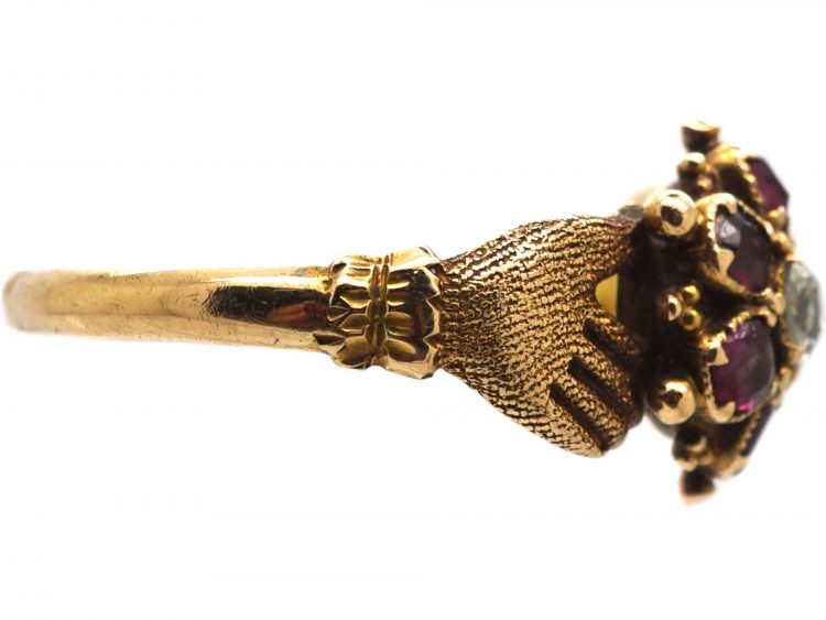 Early 19th Century 15ct Gold Fede Ring with Ruby & Diamond set Flower