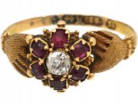 Early 19th Century 15ct Gold Fede Ring with Ruby & Diamond set Flower