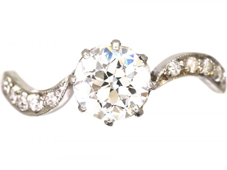 Edwardian Platinum Diamond Solitaire Ring with Diamond set Shoulders