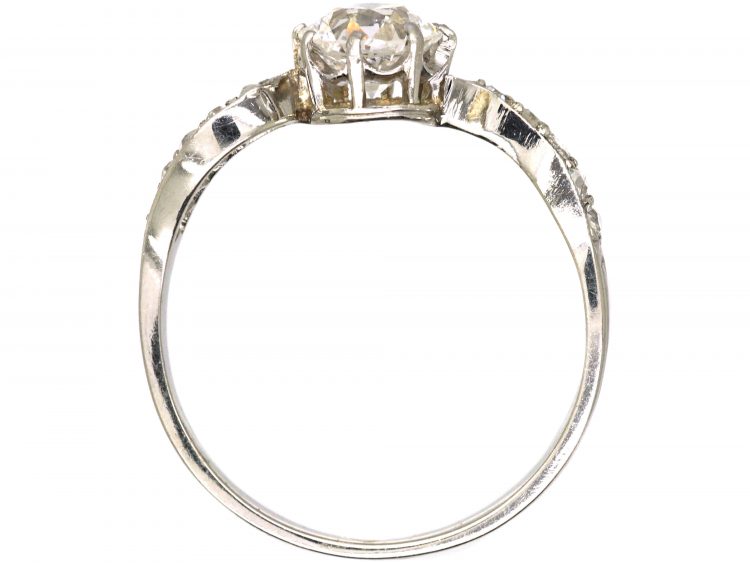 Edwardian Platinum Diamond Solitaire Ring with Diamond set Shoulders