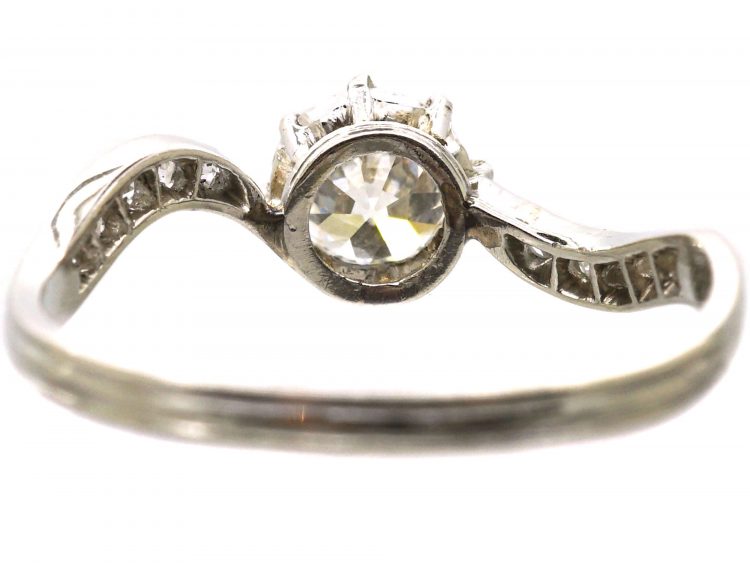 Edwardian Platinum Diamond Solitaire Ring with Diamond set Shoulders