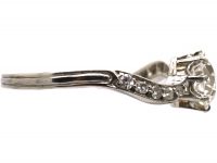 Edwardian Platinum Diamond Solitaire Ring with Diamond set Shoulders