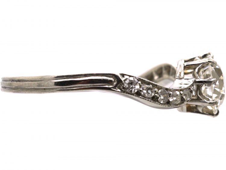 Edwardian Platinum Diamond Solitaire Ring with Diamond set Shoulders