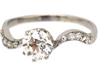 Edwardian Platinum Diamond Solitaire Ring with Diamond set Shoulders