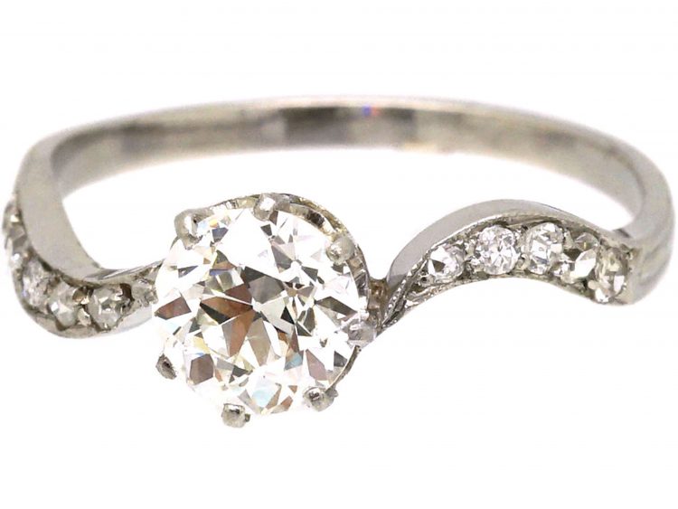 Edwardian Platinum Diamond Solitaire Ring with Diamond set Shoulders