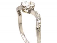Edwardian Platinum Diamond Solitaire Ring with Diamond set Shoulders