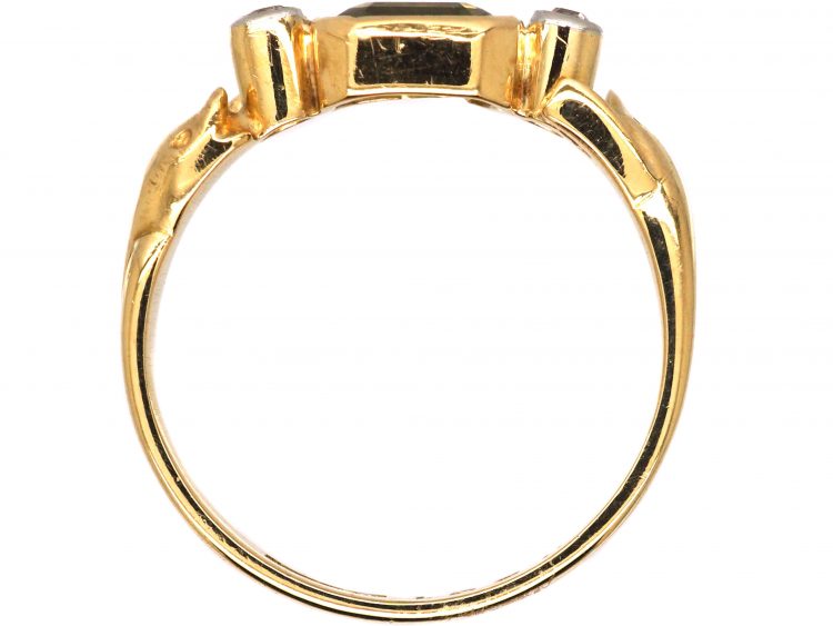 Edwardian 18ct Gold Ring with Snake Detail set with a Peridot & Diamonds