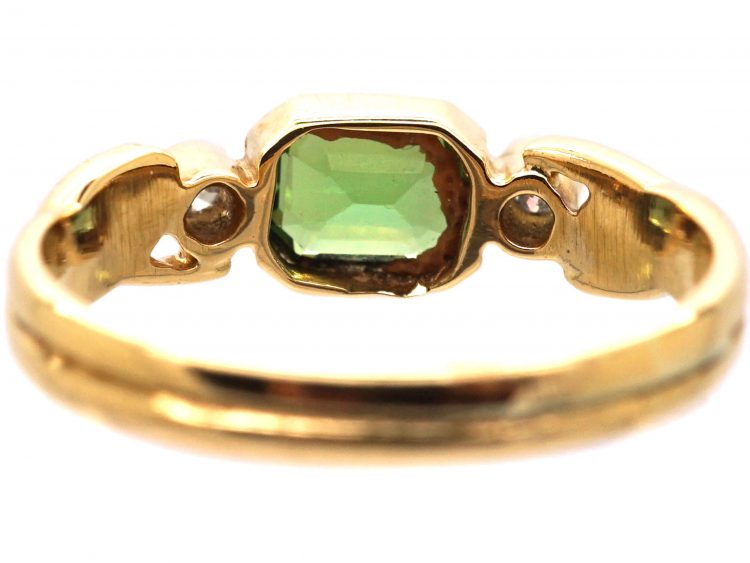 Edwardian 18ct Gold Ring with Snake Detail set with a Peridot & Diamonds