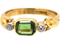 Edwardian 18ct Gold Ring with Snake Detail set with a Peridot & Diamonds