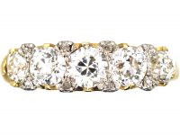 Victorian 18ct Gold, Five Stone Diamond Carved Half Hoop Ring