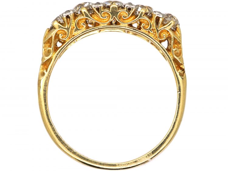 Victorian 18ct Gold, Five Stone Diamond Carved Half Hoop Ring