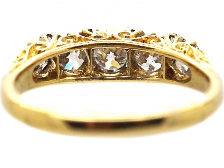 Victorian 18ct Gold, Five Stone Diamond Carved Half Hoop Ring
