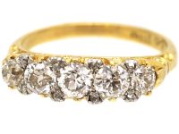 Victorian 18ct Gold, Five Stone Diamond Carved Half Hoop Ring
