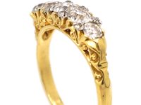Victorian 18ct Gold, Five Stone Diamond Carved Half Hoop Ring