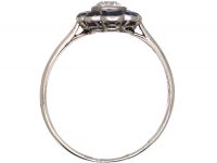 Art Deco Platinum, Flower Ring set with a Diamond with Sapphire Petals