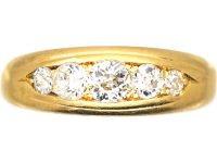 Victorian 18ct Gold Five Stone Diamond Boat Shaped Ring