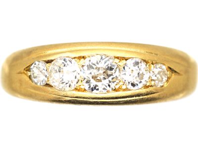 Victorian 18ct Gold Five Stone Diamond Boat Shaped Ring
