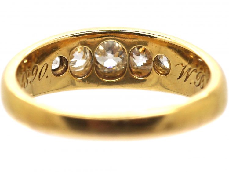 Victorian 18ct Gold Five Stone Diamond Boat Shaped Ring