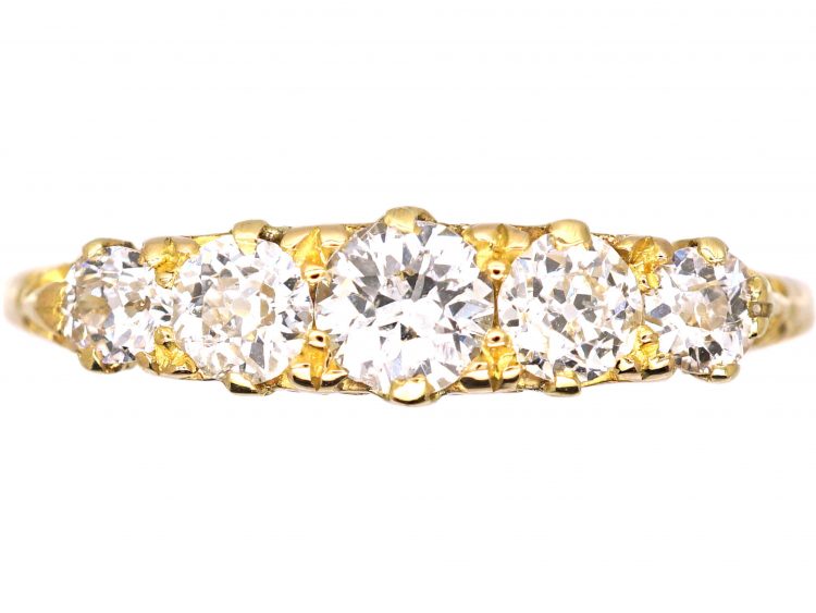 Victorian 18ct Gold, Five Stone Diamond Carved Half Hoop Ring