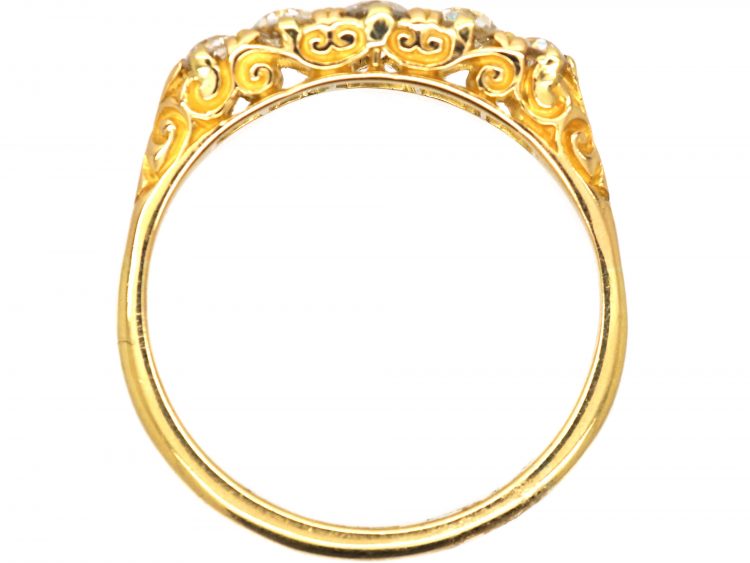 Victorian 18ct Gold, Five Stone Diamond Carved Half Hoop Ring