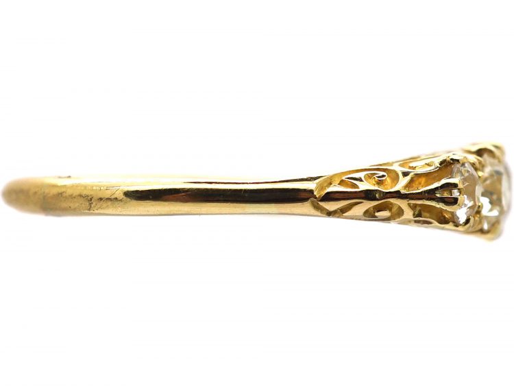 Victorian 18ct Gold, Five Stone Diamond Carved Half Hoop Ring
