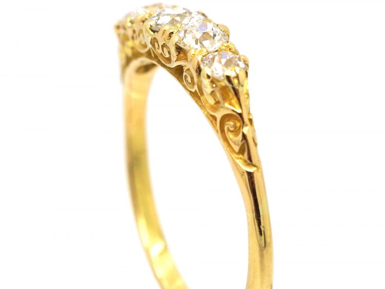 Victorian 18ct Gold, Five Stone Diamond Carved Half Hoop Ring
