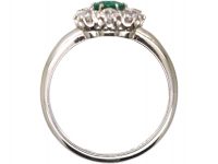 Edwardian 18ct White Gold, Emerald & Diamond Cluster Ring