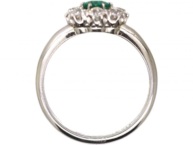 Edwardian 18ct White Gold, Emerald & Diamond Cluster Ring