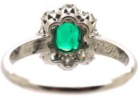 Edwardian 18ct White Gold, Emerald & Diamond Cluster Ring