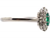 Edwardian 18ct White Gold, Emerald & Diamond Cluster Ring