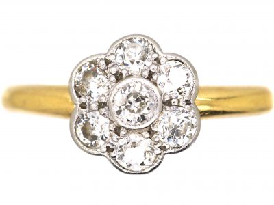 Edwardian 18ct Gold & Platinum Diamond Daisy Cluster Ring by Charles Green & Sons