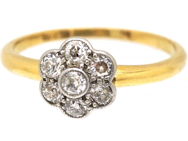 Edwardian 18ct Gold & Platinum Diamond Daisy Cluster Ring by Charles Green & Sons