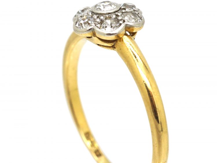 Edwardian 18ct Gold & Platinum Diamond Daisy Cluster Ring by Charles Green & Sons