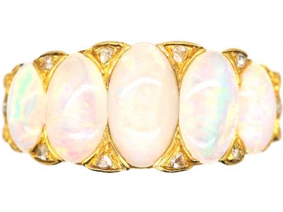 Edwardian 18ct Gold Five Stone Opal Ring