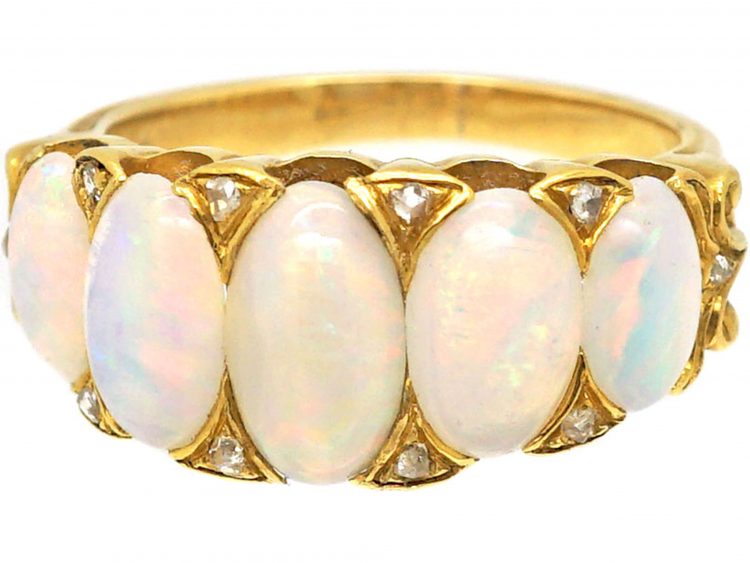 Edwardian 18ct Gold Five Stone Opal Ring