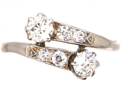 Edwardian 18ct White Gold & Platinum Crossover Ring set with Diamonds