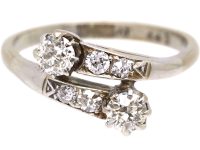 Edwardian 18ct White Gold & Platinum Crossover Ring set with Diamonds