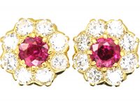 18ct Gold, Ruby & Diamond Cluster Earrings