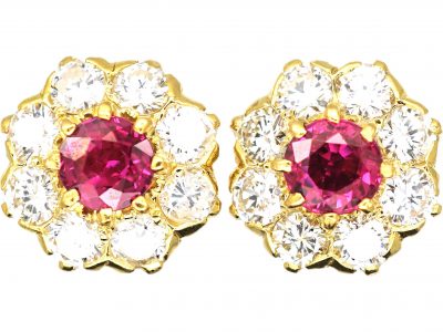 18ct Gold, Ruby & Diamond Cluster Earrings