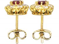 18ct Gold, Ruby & Diamond Cluster Earrings